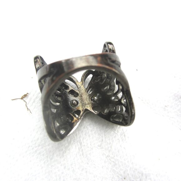 VTG PAIR OF RINGS, SILVERTONE 1 BUTTERFLY 1 BLACK STONE CENTER W/CLEAR CRYSTALS - Picture 4 of 5